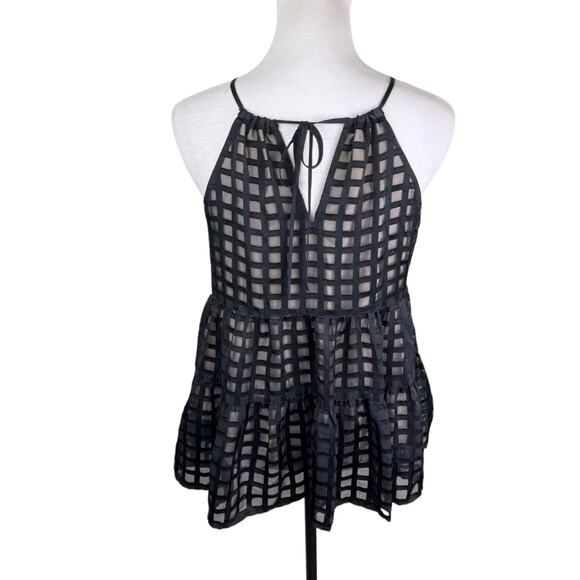HD In Paris Anthropologie Black Beige Sleeveless Strappy Layered Halter Tank Top - Picture 5 of 11